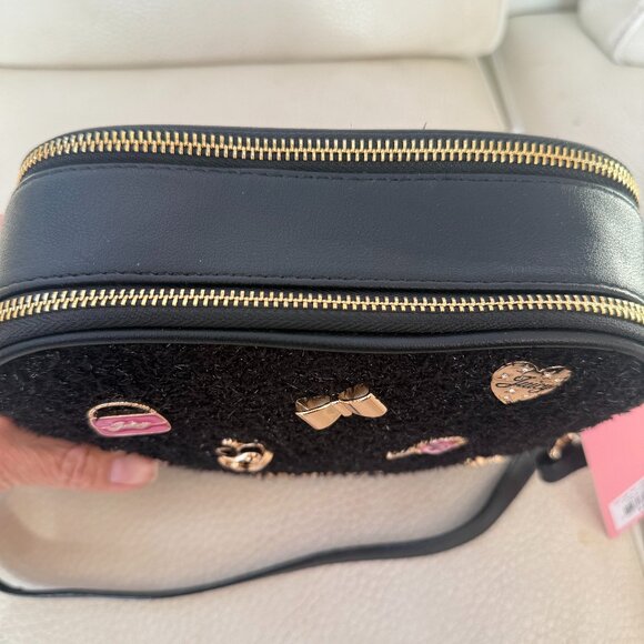 NWT JUICY COUTURE JUICY GIRL ONLY CAMERA CROSSBODY BAG PURSE BLACK GLITTER TWEED - Picture 4 of 5